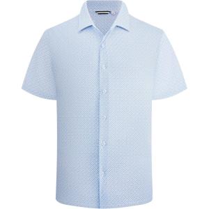 image:imageAlex Vando Mens Print Button Down Shirts Short Sleeve Business Casual Dress ShirtWhite Clover