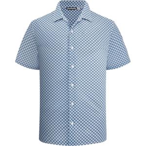image:imageAlex Vando Mens Print Button Down Shirts Short Sleeve Business Casual Dress ShirtWhite Flower
