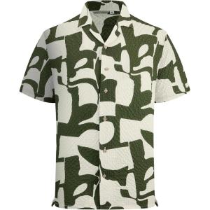 image:imageAlex Vando Mens Seersucker Print Button Down Short Sleeve Summer Beach ShirtsArmy Geometry