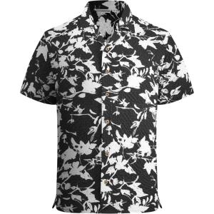 image:imageAlex Vando Mens Seersucker Print Button Down Short Sleeve Summer Beach ShirtsBlack Leaf