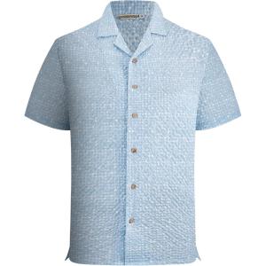 image:imageAlex Vando Mens Seersucker Print Button Down Short Sleeve Summer Beach ShirtsBlue W White Dots