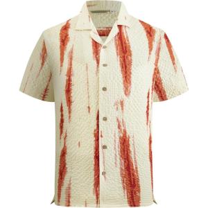 image:imageAlex Vando Mens Seersucker Print Button Down Short Sleeve Summer Beach ShirtsOrange Dye