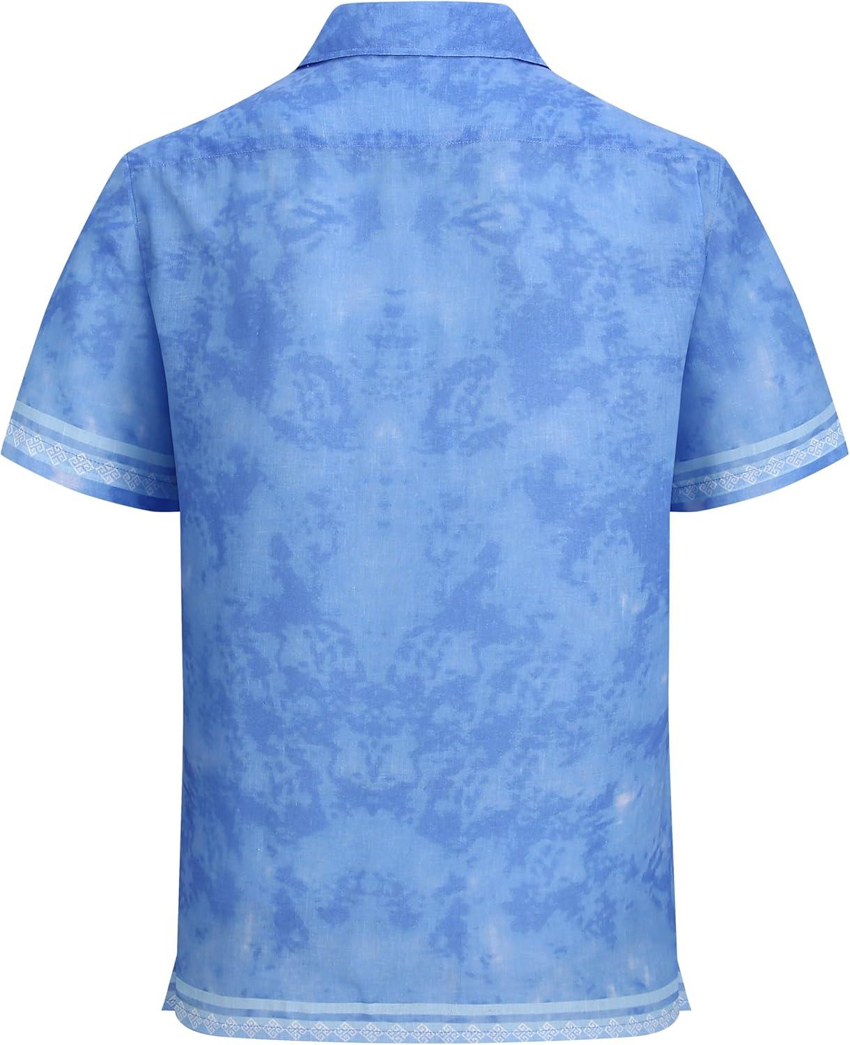 image:imageAlex Vando Mens Linen Blend Short Sleeve Shirt Vintage Printed Beach Button Down Resort Vacation Casual ShirtsBlue Dye