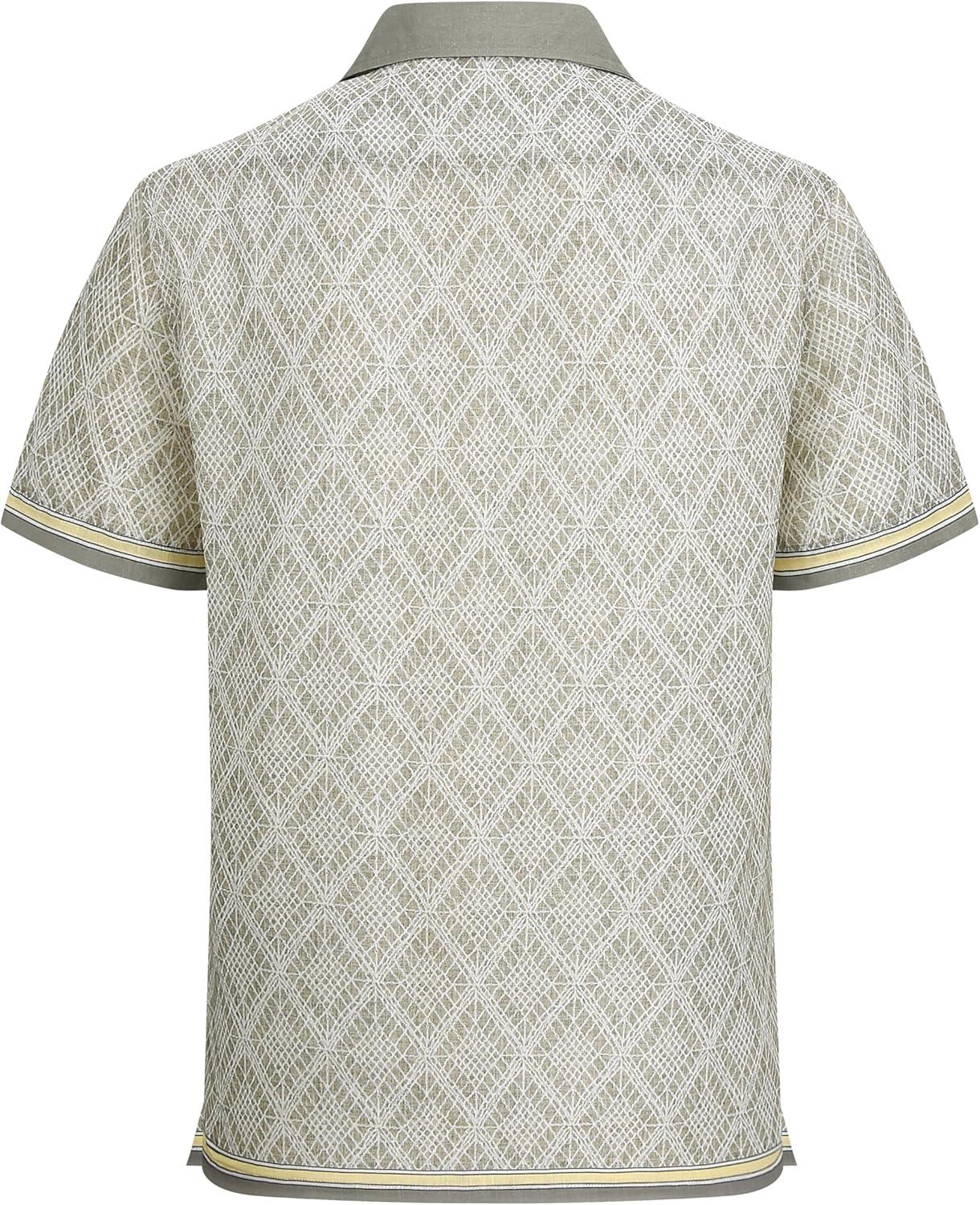 image:imageAlex Vando Mens Linen Blend Short Sleeve Shirt Vintage Printed Beach Button Down Resort Vacation Casual ShirtsKhaki Net
