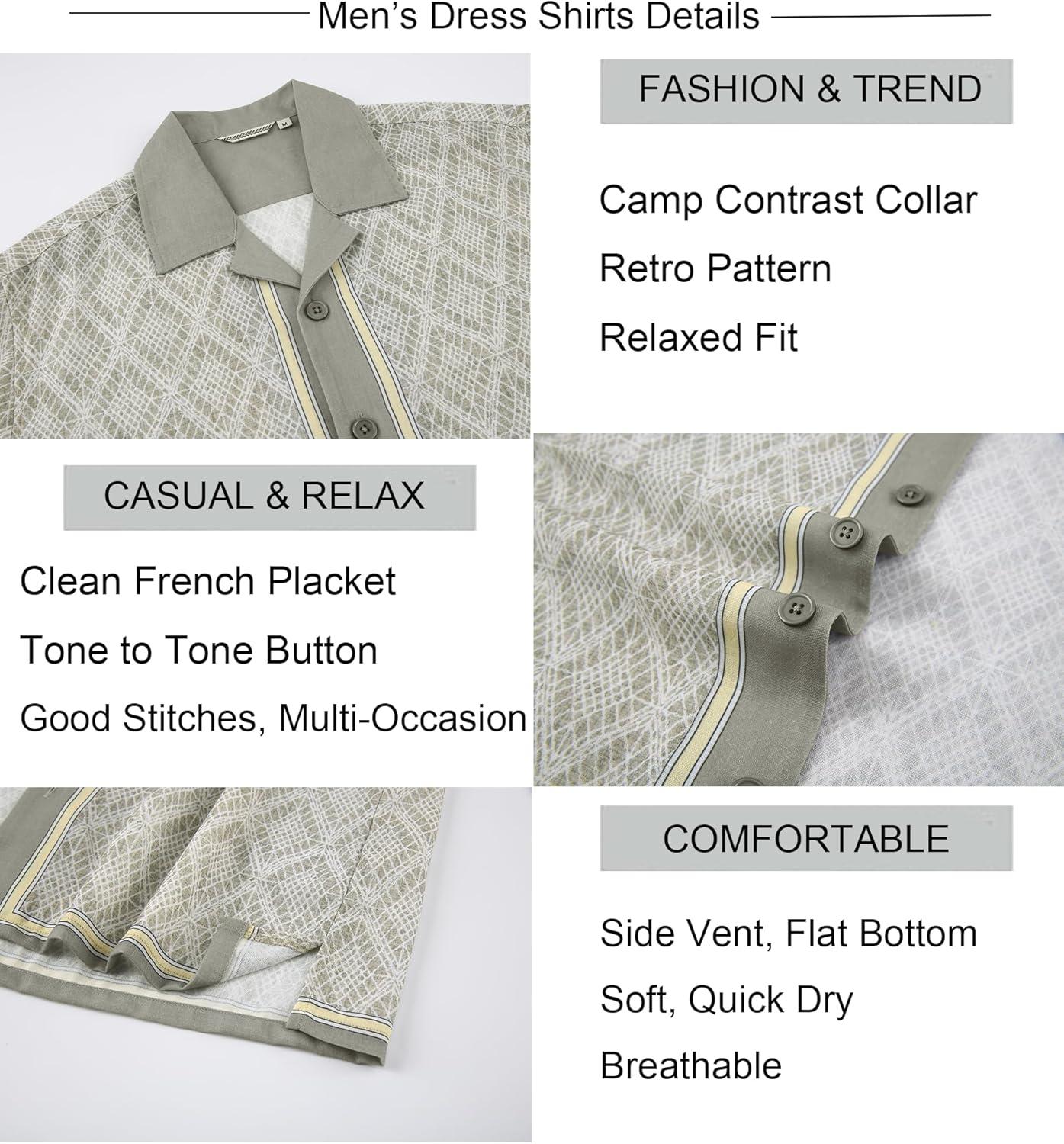 image:imageAlex Vando Mens Linen Blend Short Sleeve Shirt Vintage Printed Beach Button Down Resort Vacation Casual ShirtsKhaki Net
