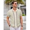image:imageAlex Vando Mens Linen Blend Short Sleeve Shirt Vintage Printed Beach Button Down Resort Vacation Casual ShirtsBeige Weave