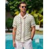 image:imageAlex Vando Mens Linen Blend Short Sleeve Shirt Vintage Printed Beach Button Down Resort Vacation Casual ShirtsBeige Weave