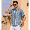 image:imageAlex Vando Mens Linen Blend Short Sleeve Shirt Vintage Printed Beach Button Down Resort Vacation Casual ShirtsBlue Diamond