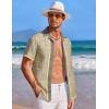 image:imageAlex Vando Mens Linen Blend Short Sleeve Shirt Vintage Printed Beach Button Down Resort Vacation Casual ShirtsKhaki Maze