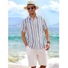 image:imageAlex Vando Mens Linen Short Sleeve Casual Button Down Shirt for Men Beach Wedding ShirtsBlueyellow