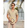 image:imageAlex Vando Mens Linen Short Sleeve Casual Button Down Shirt for Men Beach Wedding ShirtsKhaki