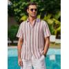 image:imageAlex Vando Mens Linen Short Sleeve Casual Button Down Shirt for Men Beach Wedding ShirtsRedwhite