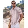 image:imageAlex Vando Mens Linen Short Sleeve Casual Button Down Shirt for Men Beach Wedding ShirtsRedwhite