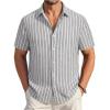 image:imageAlex Vando Mens Linen Short Sleeve Casual Button Down Shirt for Men Beach Wedding ShirtsGrey