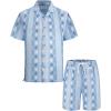 image:imageAlex Vando Mens Waffle Knit 2Piece Set Short Sleeve Camp Collar Shirt amp Drawstring Shorts Casual Summer OutfitBlue Diamond