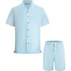 image:imageAlex Vando Mens Waffle Knit 2Piece Set Short Sleeve Camp Collar Shirt amp Drawstring Shorts Casual Summer OutfitBlue Line