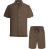 image:imageAlex Vando Mens Waffle Knit 2Piece Set Short Sleeve Camp Collar Shirt amp Drawstring Shorts Casual Summer OutfitBrown