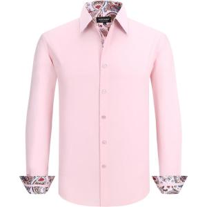 image:imageAlex Vando Mens Cotton Stretch Dress Shirt Regular Fit Fashion Paisley Contrast Button Down ShirtsPink