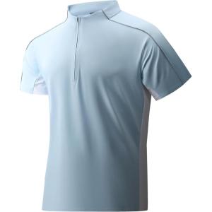 image:imageAlex Vando Mens Golf Polo Shirt Athletic Zip Up Short Sleeve Quick Dry Performance ShirtBlue