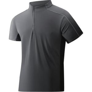 image:imageAlex Vando Mens Golf Polo Shirt Athletic Zip Up Short Sleeve Quick Dry Performance ShirtCharcoal