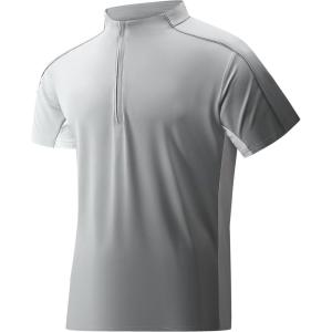 image:imageAlex Vando Mens Golf Polo Shirt Athletic Zip Up Short Sleeve Quick Dry Performance ShirtLt Grey