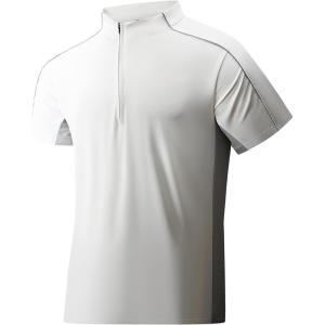 image:imageAlex Vando Mens Golf Polo Shirt Athletic Zip Up Short Sleeve Quick Dry Performance ShirtWhite