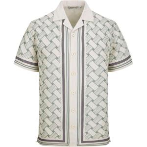 image:imageAlex Vando Mens Linen Blend Short Sleeve Shirt Vintage Printed Beach Button Down Resort Vacation Casual ShirtsBeige Weave