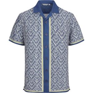 image:imageAlex Vando Mens Linen Blend Short Sleeve Shirt Vintage Printed Beach Button Down Resort Vacation Casual ShirtsDarkeblue Corner