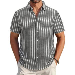 image:imageAlex Vando Mens Linen Short Sleeve Casual Button Down Shirt for Men Beach Wedding ShirtsBlack