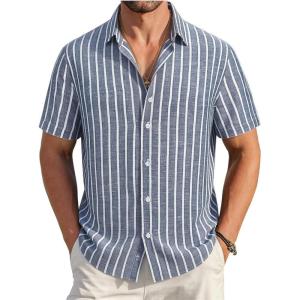 image:imageAlex Vando Mens Linen Short Sleeve Casual Button Down Shirt for Men Beach Wedding ShirtsDarkblue