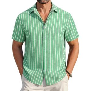 image:imageAlex Vando Mens Linen Short Sleeve Casual Button Down Shirt for Men Beach Wedding ShirtsGreen
