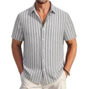 image:imageAlex Vando Mens Linen Short Sleeve Casual Button Down Shirt for Men Beach Wedding ShirtsGrey