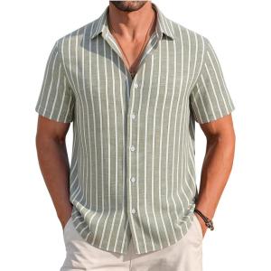 image:imageAlex Vando Mens Linen Short Sleeve Casual Button Down Shirt for Men Beach Wedding ShirtsLtgreen