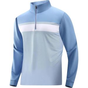 image:imageAlex Vando Mens Long Sleeve Zipper Golf Shirts Color Block Texture Polo Shirt for MenBlue 171