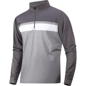 image:imageAlex Vando Mens Long Sleeve Zipper Golf Shirts Color Block Texture Polo Shirt for MenDark Grey 171