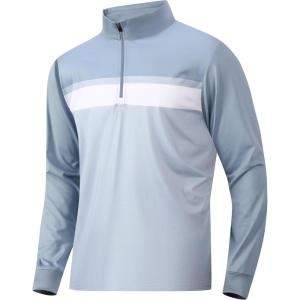 image:imageAlex Vando Mens Long Sleeve Zipper Golf Shirts Color Block Texture Polo Shirt for MenDusty Blue 171