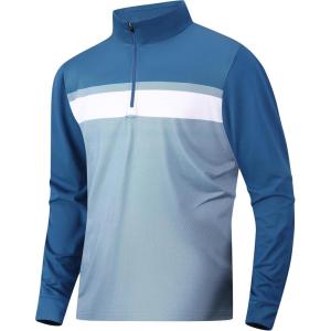 image:imageAlex Vando Mens Long Sleeve Zipper Golf Shirts Color Block Texture Polo Shirt for MenNavy 171