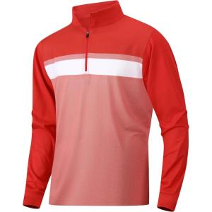 image:imageAlex Vando Mens Long Sleeve Zipper Golf Shirts Color Block Texture Polo Shirt for MenRed 171