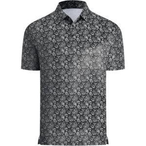 image:imageAlex Vando Mens Printed Golf Shirt Cooling Performance Short Sleeve Stretch Dress Polo Shirts MenBlack Paisley