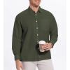 image:imageAlex Vando Mens Oversized Dress Shirts Solid Color Long Sleeve Silky Cotton Boxy Casual ShirtArmy