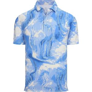 image:imageAlex Vando Mens Golf Shirts Moisture Wicking QuickDry Short Sleeve Casual Print Collared Polo Shirts for MenBluebeigeblur