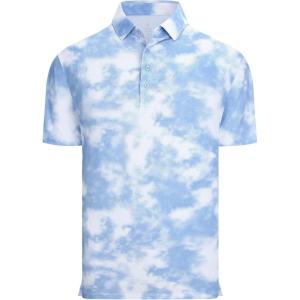 image:imageAlex Vando Mens Golf Shirts Moisture Wicking QuickDry Short Sleeve Casual Print Collared Polo Shirts for MenBluewhitecloud