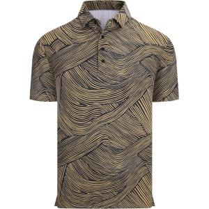 image:imageAlex Vando Mens Golf Shirts Moisture Wicking QuickDry Short Sleeve Casual Print Collared Polo Shirts for MenBrownblackstream