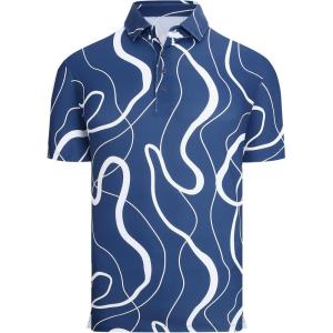 image:imageAlex Vando Mens Golf Shirts Moisture Wicking QuickDry Short Sleeve Casual Print Collared Polo Shirts for MenDarkbluewhiteline
