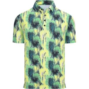 image:imageAlex Vando Mens Golf Shirts Moisture Wicking QuickDry Short Sleeve Casual Print Collared Polo Shirts for MenYellowgreeniridescent