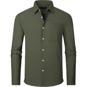 image:imageAlex Vando Mens Oversized Dress Shirts Solid Color Long Sleeve Silky Cotton Boxy Casual ShirtArmy
