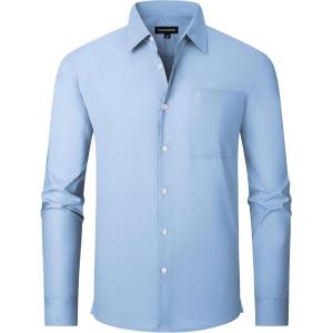 image:imageAlex Vando Mens Oversized Dress Shirts Solid Color Long Sleeve Silky Cotton Boxy Casual ShirtBlue