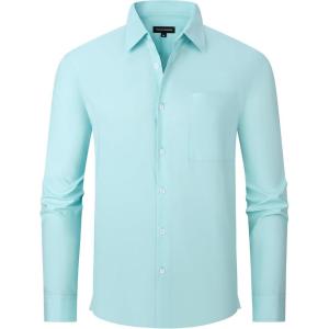 image:imageAlex Vando Mens Oversized Dress Shirts Solid Color Long Sleeve Silky Cotton Boxy Casual ShirtMint