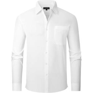image:imageAlex Vando Mens Oversized Dress Shirts Solid Color Long Sleeve Silky Cotton Boxy Casual ShirtWhite