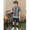 image:imageAlex Vando Boys Button Down Shirts Short Sleeve Wrinkle Free 4Way Stretch Print Casual ShirtBlackGrey
